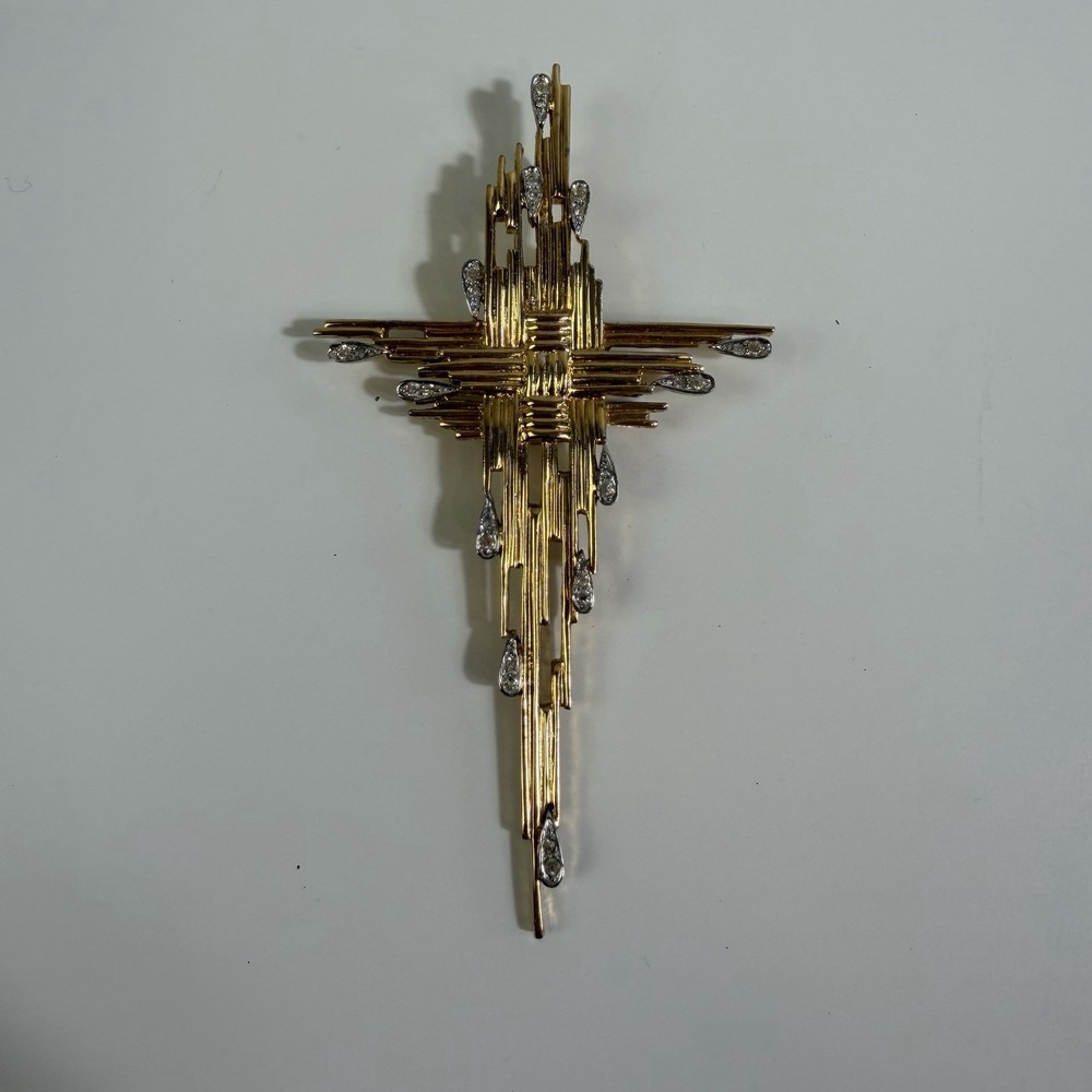 Rare Jomaz brooch/ pendent cross gold tone Vintage Year Drop Jewel Design